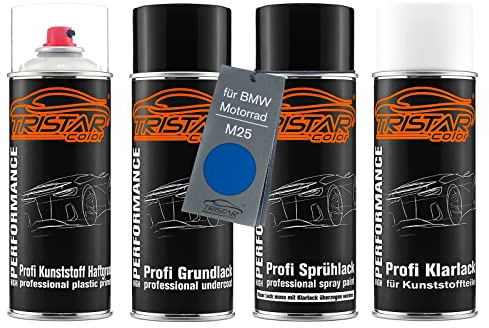 TRISTARcolor Ensemble de bombes de peinture Peinture moto pour plastique pour BMW Motorrad M25 Lupin Blue apprêt adhérent, peinture de base, vernis transparent avec assouplissant
