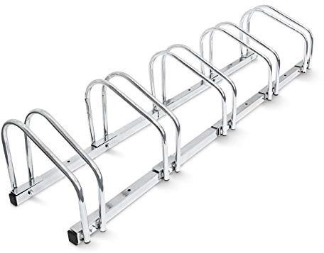 Relaxdays Juego de 2 Soportes para 5 Bicicletas, para Montaje en Suelo y Pared, 26 x 130 x 32 cm, Color Plateado