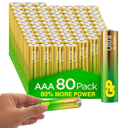 Ultra Alkaline Triple A Batteries, Long Lasting Power for High-Performance Devices - Ideal for Radio, Camera, Alarm - Industrial Use, Anti-Leakage, 10-Year Shelf Life - 80 Pack by GP AAA Batteries