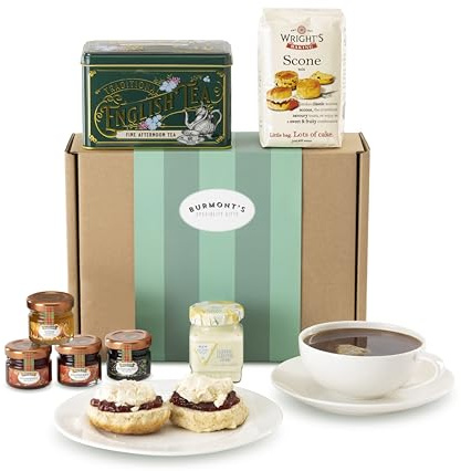 The Ultimate Great British Afternoon Tea & Scones Hamper - Including Tea, Scone Mix, Clotted Cream, Jams, Preserves & Marmalades - Hamper Exclusive To Burmont's