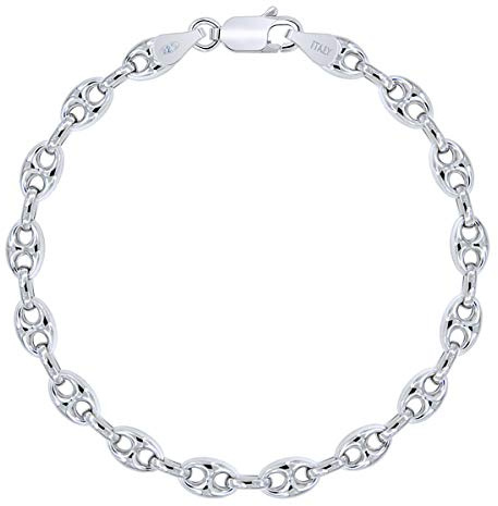 PLANETYS - Hohl Kaffeebohne Bohnenkette Armband 925 Sterling Silber rhodiniert - 6.2 mm Breite