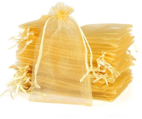 Naler 120 x Organzasäckchen Golden Organzabeutel Organza Schmuck Säckchen Geschenktüten für Verpackung, 10 x 15 cm