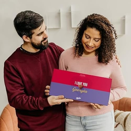 Milka Schokolade Personalisiert - Bombones en forma de corazón, regalos de chocolate con relleno de crema de turrón de avellanas (220 gramos)