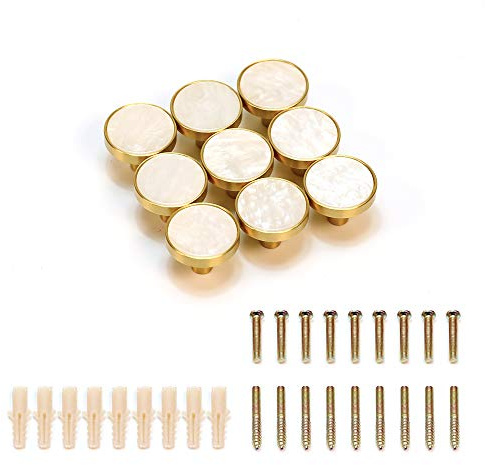 EVERGD Möbelgriff, reines Kupfer, Messing, Gold, Kleiderschrank, Küche, Schrank, Tür, Schublade, Hardware, Ziehgriff, Kleider-, Mantelhaken, modern einfach, 27 mm (9 Stück, Weiß)