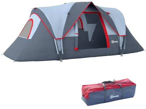 Outsunny Tente de Camping familiale 5 pers. - Tente tunelle ventilée Facile à Monter - Grande Porte + 2 fenêtres - 4,55L x 2,2l x 1,8H m Fibre Verre Polyester Oxford Gris