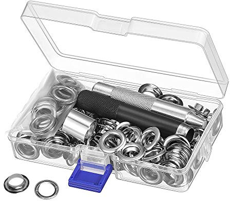Grommet Tool Kit, 100 Sets Grommets Eyelets Kit Grommet Setting Tool for Tarpaulin Fabric Curtains (1/2 Inch Inside Diameter)