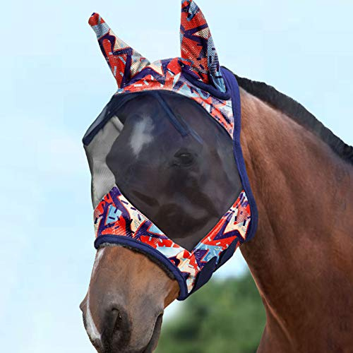 Harrison Howard LumiVista Horse Flugmask Standard med öron UV-skydd för häst-abstrakt graffiti (L; full storlek)