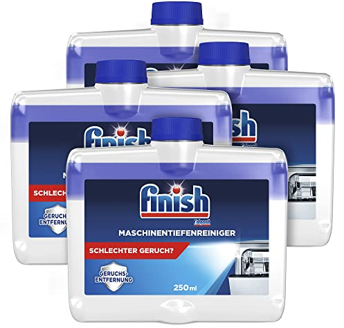 Finish Maschinentiefenreiniger – Flüssiger Maschinenreiniger gegen Kalk und Fett für eine saubere Spülmaschine – Sparpack mit 4 x 250 ml Maschinenpfleger