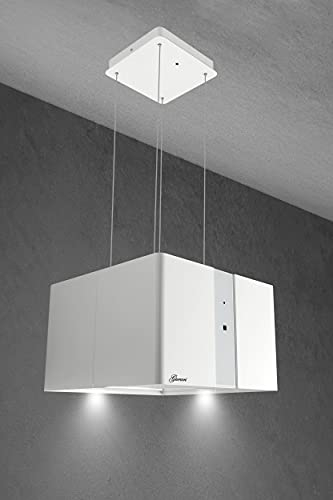 GURARI Inselhaube Umluft GCH I 331 45 WH PRIME • Freihängend Dunstabzugshaube Insel Decke 45 cm • 1000 m³/h • LED • Touch-Steuerung • Fernbedienung • Timer • Deckenhaube Umlufthaube Weiß