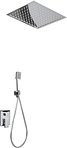Mice - Ensemble douche encastrée plafond thermostatique - Pommeau de douche extra-plat de plafond, carré de 40 cm x 40 cm de côté avec précadre, robinetterie de salle de bain effet pluie couleur