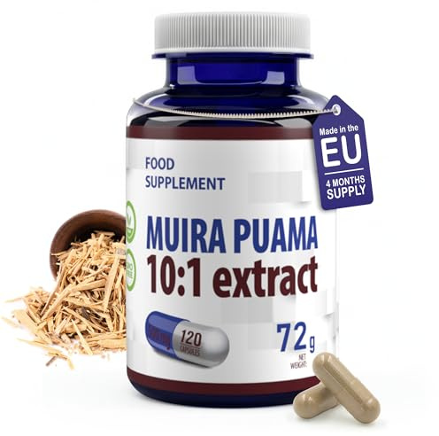 Hepatica Muira Puama (Ptychopetalum Olacoides) 5.000 mg Equivalente | Extracto de Corteza 10:1 de 500 mg | 120 Cápsulas Veganas | GMP & laboratorio independiente