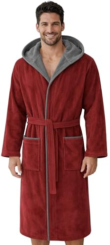 Morgenstern Bademantel Herren Frottee Baumwolle Kapuze Lang Finn | Weich, saugstark, atmungsaktiv, Taschen und Bindegürtel – geprüft auf Schadstoffe, ideal für Sauna, Baden, Sport, Zuhause