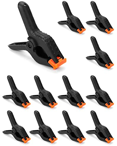QWORK 12 Stück Robuste Klemmzwingen, 4.5 Zoll 11.5cm Nylon Federzwinge für Holzbearbeitung, Abdeckplane, Fotos Studio