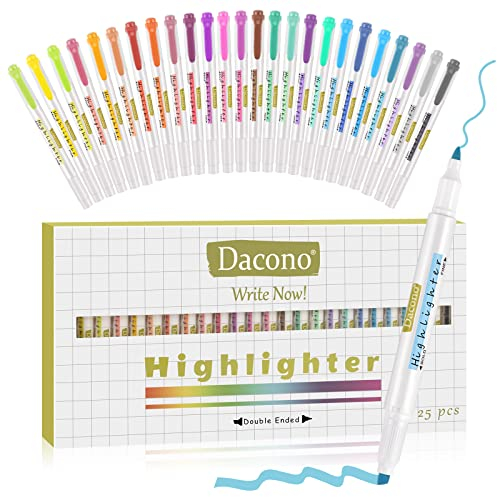 Dacono Doppelendige Textmarker, 25 Pcs Bibel Textmarker sortierte Farben Dual Tips Stift, No Bleed Dry Fast, Broad und Fine Tips Highlighter für Journal Erwachsene Kinder Studenten Büro Schule