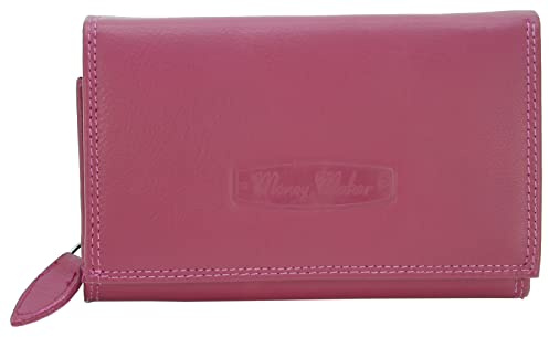 Money Maker Damen Leder Geldbörse - viel Stauraum - Großes Portemonnaie mit RFID-Schutz, Fuchsia