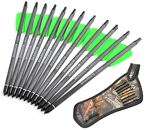 SHARROW Armbrustbolzen 15 Zoll Armbrustpfeile 7.5 Zoll Carbonpfeile Spine 400 Bolzen für Armbrust mit Pfeilköcher für Bogenschießen Jagd Praxis (12, 15)