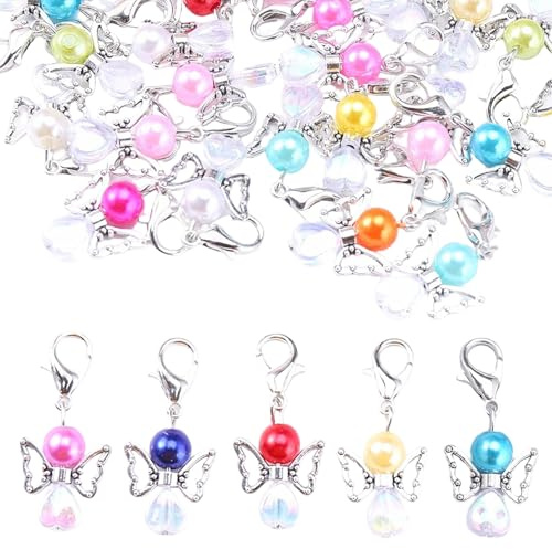 HERZWILD 30 st skyddsängel gör-det-själv set nyckelring ängel berlock pärla vit ängel hänge för gör-det-själv bröllop födelsedagsfest smycken halsband hantverk, Metall, Pärla