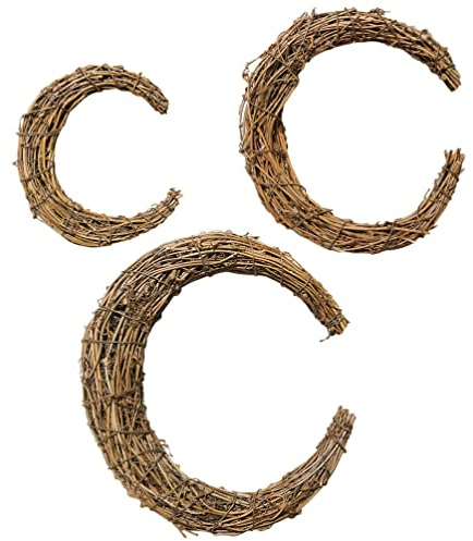 3pcs Grapevine Wreath Rings Moon Shape Rattan Vine Branch Wreath Grapevine Garland Decoration for DIY Craft Easter Wedding Party Decors