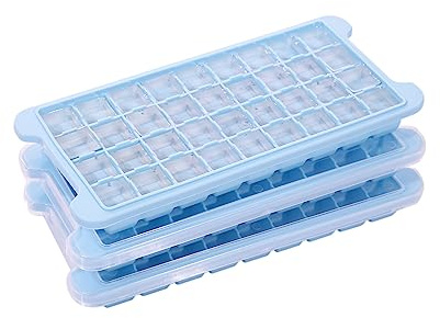 NUOYIA Silikon-Eiswürfelform mit abnehmbarem Deckel, 36 Fächer, quadratische Formen für Wasser, gekühlte Getränke, Whiskey und Cocktails (blau), 3 Stück