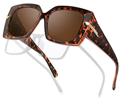 SIPHEW Fit Over Solglasögon Dam Polariserade, Bär Över Glasögon för Körning Promenader Sport UV400-Skydd, A03 – Sköldpaddsskal – Browm Lins