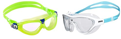 Aqua Sphere Seal Kid 2.0 Schwimmbrille Grün & arena The One Mask Junior Anti-Fog Schwimmbrille für Kinder, Schwimmmaske mit Großen Verspiegelten Gläsern, UV-Schutz
