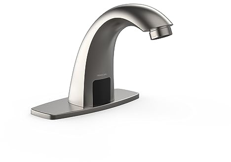 PRIMSOPH Automatic Motion Sensor Hands Free Electronic Infrared Smart Commercial Touchless Bathroom Sink Faucet with Cover Plate Temperature Mixer Battery or Plug-in Powered Brushed Nickel
