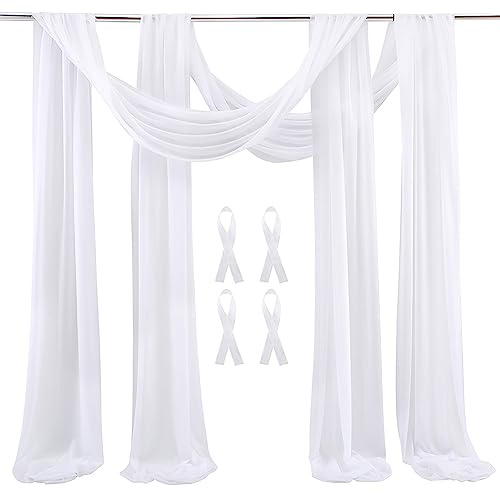 auons Hochzeit Bogen Sheer Vorhänge Hintergrund, 600x75cm Voile Vorhang Chiffon Drapierung, Tüllstoff Vorhänge Arbor Draperie für Hochzeitszeremonie Empfang Party Deckendekor, Weiß, 2 Panels