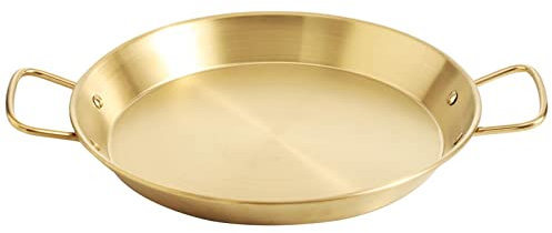 Padella per Paella in Acciaio Inossidabile, Pentola per Paella Spagnola Antiaderente con Doppi Manici per Cucina Domestica Ristorante Campeggio (Oro,34cm)