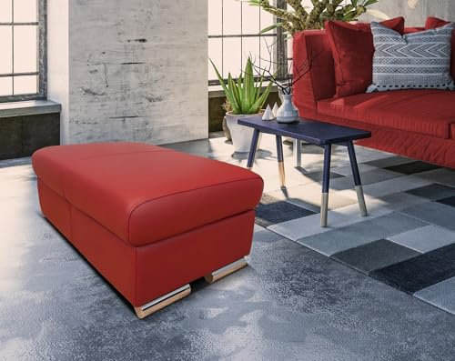Quattro Meble Rot Echtleder Hocker aufklappbar mit Stauraum Sitzhocker Rindsleder Sitzwürfel Fußhocker Polsterhocker rotes Echt Leder Puff mit Chromfüßen (75x55 x H40 cm)