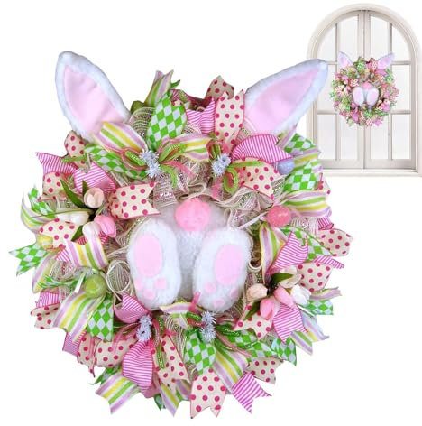 Osterkranz, Hase, Frühlingshasenkranz, Haustür, niedliche Hasenkränze, Osterdieb-Girlande, Hasen-Hinter-Ohren, Heimdekoration, Frühlings-Girlande für Osterdekoration