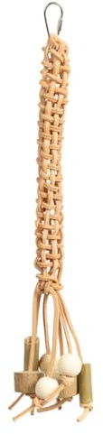 HappyBird | Lederzopf Vogelspielzeug - Lederriemen mit Holzbommel für Papageien und Sittiche | ca. 37 x 7 x 7 cm