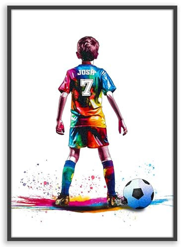 Art by Toor Personalised Football Wall Art Print - Boys Football Gifts - Football Posters for Boys Bedrooms - Football Posters Football Room Decor Fine Art Print (Unframed)