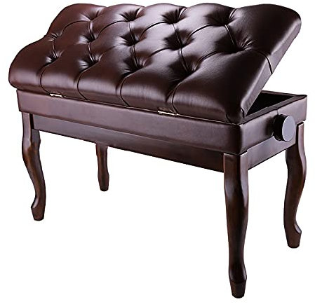 RWRAPS Klavierhocker, verstellbare Deluxe-Duett-Klavierbank mit Notenfach, Massivholz-Klavierhocker mit PU-verdicktem Kissen, Höhe: 50–60 cm (Walnussbraun)