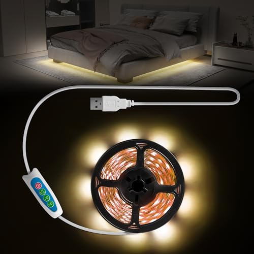 SOAIY 5V USB LED Streifen dimmbar 3M Lichtband Blendfrei Unterbaulicht 2M Zuleitung 3 Lichtfarbe Schranklampe LED Band mit Memoryfunktion Led Strip für Küche TV Fluren Schlafzimmer Schrankbeleuchtung