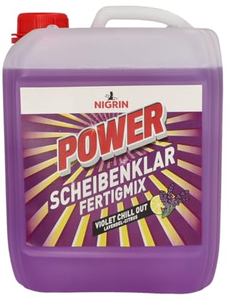 NIGRIN POWER Scheibenklar Fertigmix Lavendel-Citrus | 5 Liter | Reinigungszusatz für Autoscheiben und Scheinwerfee | entfernt Schmutz, Insektenreste, Dieselabgase | eiweißzersetzende Formel | ab 5°C