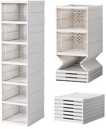 PAIDE P Scarpiera Salvaspazio Pieghevole. Scaffale Plastica Organizzatore di Scarpiere Per Ingresso, Armadio e Corridoio. Scatole Porta scarpe Impilabili Con Porta. (x 6 Scomparti)