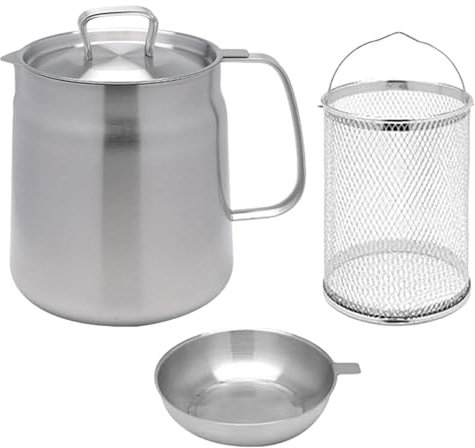 HOUSN Frittiertopf, Öl-Siebkorb mit Griff, Kochtopf, Suppentopf, Kleiner Fritteusentopf zum Kochen, Backen, Öle, Aufbewahrung,Silber,2L