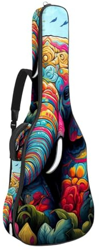 Gitarrentasche, wasserdichte Akustikgitarrentasche für 40/41/42 Zoll Gitarren, schützende Gigbag mit mehreren Taschen, Schwammpolsterung, bunter Elefant, mehrfarbig, 42.9x16.9x4.7 in, Gitarrentasche