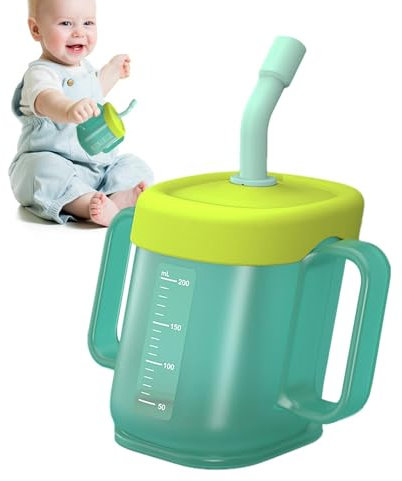 Vaso para aprender a beber para niños, taza infantil con tapa, vaso de agua de entrenamiento con escala, vaso de enjuague bucal biselado con tapa para el hogar, vaso de calidad alimentaria para el