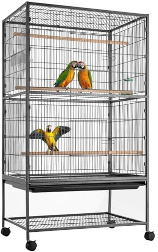 BAKAJI Voliera XL per Uccelli Pappagalli Canarini Parrocchetti 135 x 78 x 52 cm Gabbia Grande in Metallo Bird House Cassetto Estraibile per la Sabbia, Altezza 135 cm