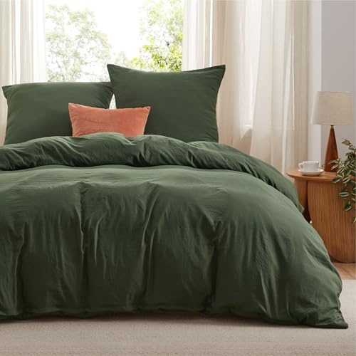 BEDSURE Bettwäsche 240x220 3teilig Baumwollähnlich - Olivgrün, 2 Kissen | Bettwäsche-Sets Mikrofaser, 1 Bettbezug+2x80x80 Kissen, Oeko-TEX Bedding mit Reißverschluss, Extra Weich & Atmungsaktiv
