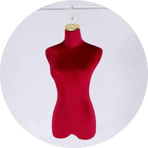 SUNMME Schaufensterpuppenkörper, weiblich, zum Aufhängen, Schaufensterdekoration, Mikrofasergewebe, halbe Größe, Dummy-Mannequins, Schneiderpuppe für Kleidung, 10 Farben, Rosa/Medium (Dunkelrot M)