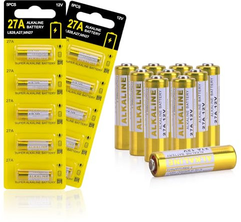 kunying 27A 12V Battery 10 Pack,G27A MN27 CR22 A27 12 Volt Alkaline Battery, 27A 12v Battery for Remote, Key Fobs.
