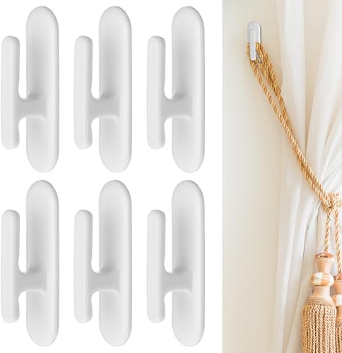 COMNICO Selbstklebende Gardinenhaken 6 Stück Vorhang Halterung Wand L-förmige Selbstklebende Vorhanghaken Klebehaken Gardinenhaken Klebehaken für Badezimmer Haus Büro Gardinen Dekoration (Weiß)