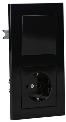 JUNG Serie A Wechselschalter + SCHUKO Steckdose Set Schwarz | mit 506U Wippschalter Universal, A590SW Wippe, A1520SW SCHUKO Steckdose, A5582BFSW Rahmen 2-fach
