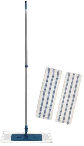 Les Nouveaux Textiles - Lot de 1 Balais Télescopique Professionnel + 2 Serpillères Microfibre Grattantes 40 x 14 cm - Ultra Absorbant - Tous Types de Sols - Lavable en Machine