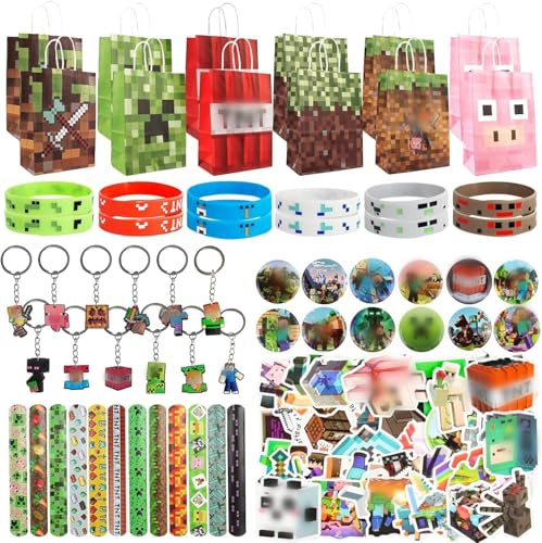 Miner Videospiel Party Mitgebsel, 110 Pcs Miner Kindergeburtstag Gastgeschenke, Give Away Gastgeschenk für Kindergeburtstag, Miner Gamer Gastgeschenke Mitgebsel Set, Pixel Party Mitgebsel Kinder