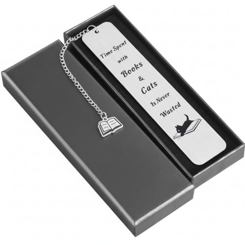 Edelstahl Lesezeichen Buchzeichen - Lustige Metall Lesezeichen für Bücher mit Geschenkbox | Perfekte Geschenke für Buchliebhaber, Hund/Katze Fans-Weihnachten,Geburtstag, Muttertag,Ruhestand(F-Katze)