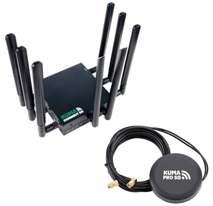 KUMA CONNECT PRO 5G Router with SIM Slot - 2Gbps Portable WiFi Router & Outdoor Antenna for Caravan Motorhome Campervan Boat - Wireless Mobile Internet Hotspot Kit - 4G LTE 3G Compatible 12vDC+240vAC
