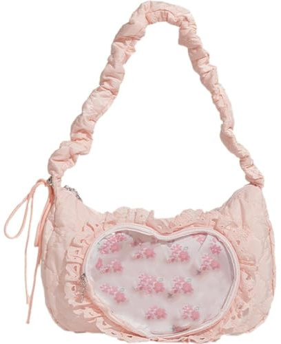 Abbdbd Plissee Herz Ita Tasche Anime Einkaufstasche Kawaii Pin Display Tasche Ballett Stil Süße Handtasche Lolita Schultertasche Für Frauen Mädchen